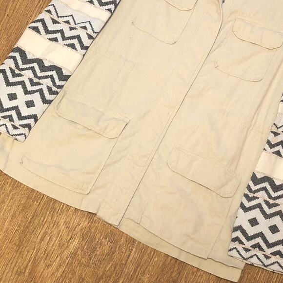 Pixley Stitch Fix Tan Black Cream Aztec Zip Up Utility Jacket Size Mediu - Picture 5 of 16